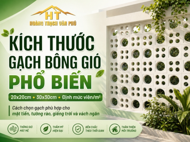 Kích thước gạch bông gió xi măng, đất nung phổ biến hiện nay